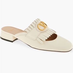 Valentino Garavani Vlogo- Kiltie Fringed Leather Loafer Mule With Low Heel - NWT